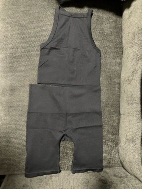 wild fable Black Ribbed Bike Shorts & Cropped Tank Set
